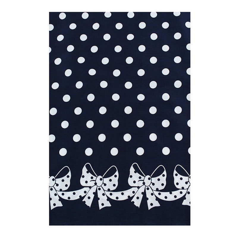 Big Bow Ribbon Border Print Cotton Fabric with Polka Dots for Emily and Fin Modcloth inspired dresses and clothes BTY x 55in wide