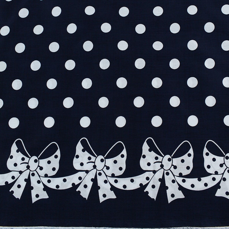 Big Bow Ribbon Border Print Cotton Fabric with Polka Dots for Emily and Fin Modcloth inspired dresses and clothes BTY x 55in wide