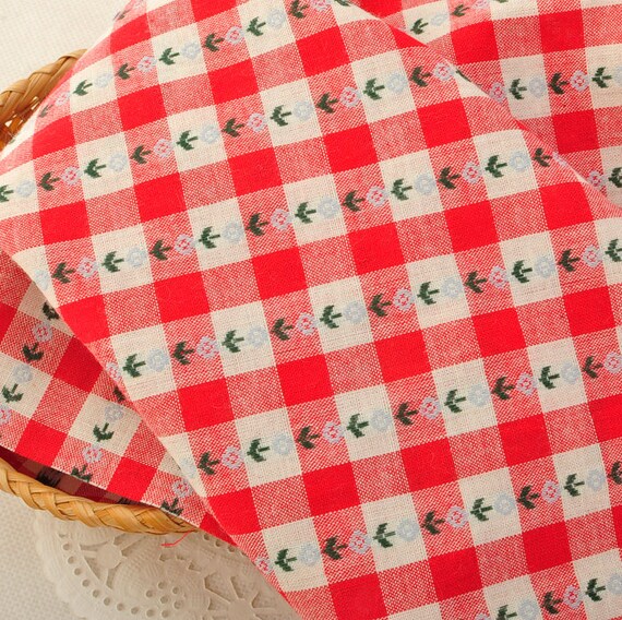 Red embroidered gingham 100 cotton fabric bty x 58 wide  etsy Red embroidered gingham 100 cotton fabric bty x 58 wide  etsy