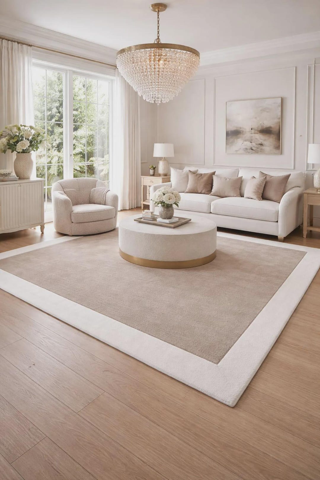 Hand Tufted Wool Border Rug, Neutral Modern Minimalist Living Room ...