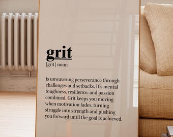 Grit Definition Wall Art | Motivational Poster for Home Office, Gym Decor, Entrepreneur Gift, Typography Print