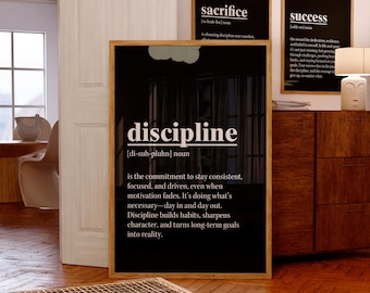 Motivational Quote Print Set, Discipline Sacrifice Success Wall Art, Minimalist Typography, Digital Download