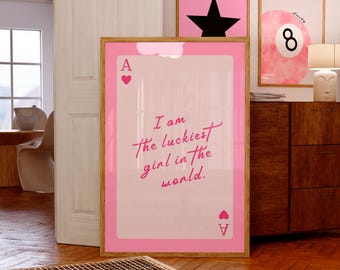 Pink Wohnheim Drucke 3er Set, Teen Zimmer Dekor, Wandkunst für Mädchen, Girly Schlafzimmer, das glücklichste der Welt