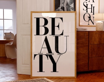 Póster de moda y belleza, arte mural con tipografía minimalista, impresiones en blanco y negro, decoración estética elegante, descarga digital (juego de 3)