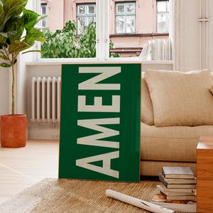 Amen Wall Art, Trendy Christian Print, Dorm Room Decor, Green Typography Poster, Christian Gifts, Religious Wall Decor, Gallery Wall Art