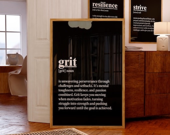 Conjunto de láminas con citas motivacionales, pósteres de perseverancia, resiliencia y superación personal, arte mural minimalista negro para descarga digital, decoración para oficina o gimnasio.