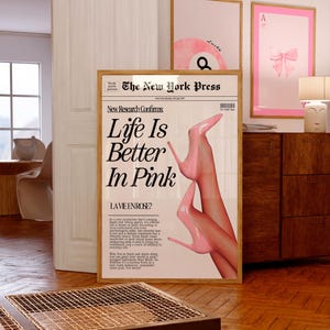 Pink Newspaper Print, Fashion Editorial Art, Glam Aesthetic Poster, Printable Digital Download for Girls Room image 4
