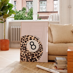 Leopard 8 Ball Print, Gift For Her, Preppy Aesthetic Poster, Girls Room Decor, College Dorm Decor, Lucky 8 Wall Art, Pool Ball Poster