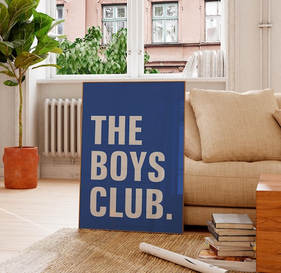 The Boys Club Poster, Bold Typography Wall Art, Navy Blue Man Cave Print | Boys Room, Home Office, Living Room | Birthday Gift for Him