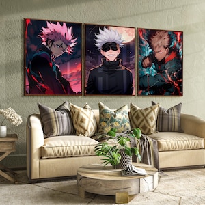 Jujutsu Kaisen Poster Set di 3, JJK Anime Wall Art, Satoru Gojo e Sukuna Prints, Gojo JJK Poster, Anime Aesthetic Decor, Download digitale