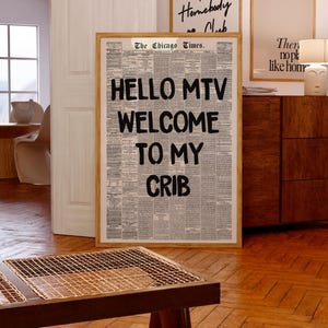 Póster "Bienvenido a mi casa" de Hello MTV, póster tipográfico de periódico, decoración estética para apartamentos, arte mural de moda, decoración de dormitorios