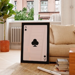 Impresión del As de Tréboles, Impresión de la Carta del As Negro, Póster Retro de Naipes, Arte Estético de Moda, Decoración de Habitaciones Preppy, Arte de Naipes