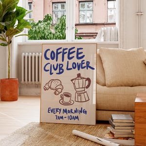 Stampa Coffee Lover Club, regalo retrò disegnato a mano per gli amanti del caffè, arte murale vintage a tema caffè, arredamento per bar, arte murale alla moda, download digitale