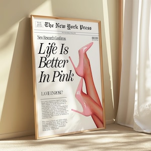 Pink Newspaper Print, Fashion Editorial Art, Glam Aesthetic Poster, Printable Digital Download for Girls Room image 7