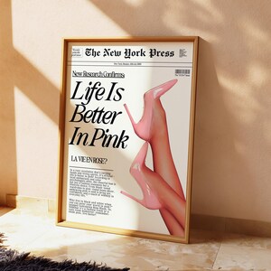Life Is Better in Pink Print, Retro Pink News Wall Art, Gift For Her, Daguhter Bedroom Decor, Girly Newspaper Headline, Teen Girl Room Decor