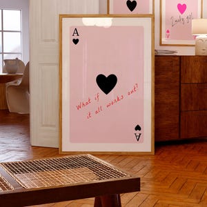 Et si tout allait bien, impression As de coeur, décoration de chambre d'adolescente, affiche de cartes à jouer, cadeau pour elle, décoration de dortoir preppy, décoration de jolie fille