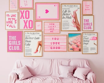 Rosa Wand Kunst Bundle 20 Digitaldrucke Galerie Wand Set Schlafzimmer Poster Ästhetische Zitate Zeitungskunst