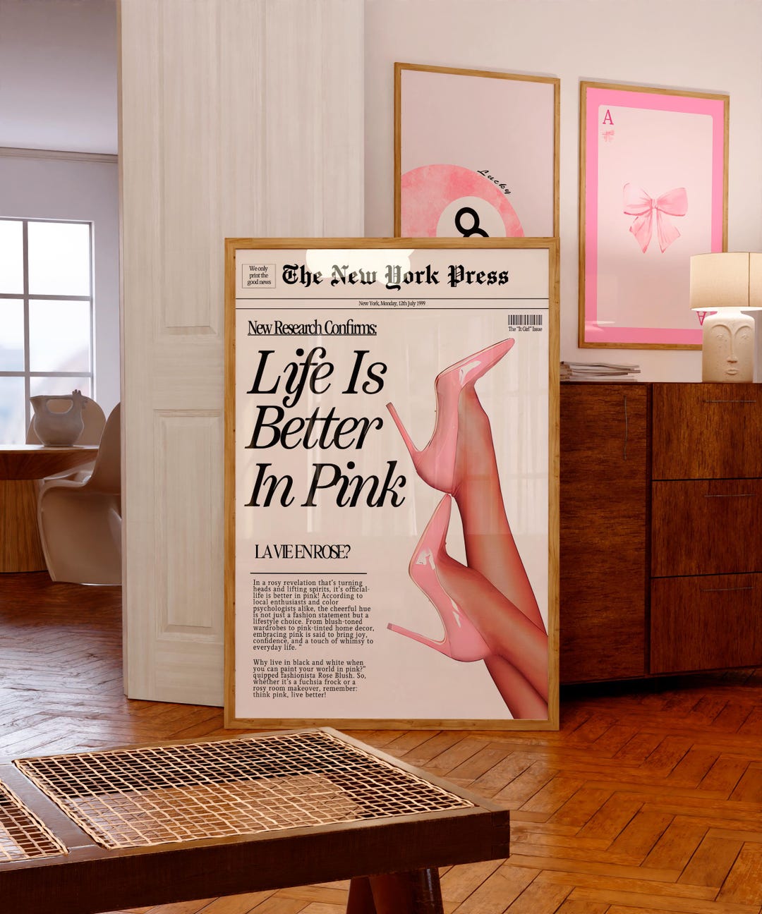Life Is Better Poster, Pink Aesthetic Fashion Print, Glam Retro Magazine Art | Bedroom, Do