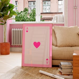 Ace Of Hearts Card Print, Pink Dorm Room Decor, Ace of Hearts Poster, Gift For Her, Printable Digital Wall Art, Romantic Printable