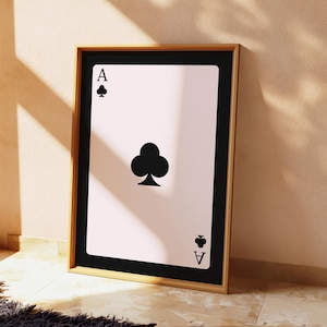 Stampa Asso di Trifogli, Stampa Carta Asso Nero, Poster di Carte da Gioco Retro, Arte Estetica di Tendenza, Arredamento Preppy, Arte delle Carte da Gioco