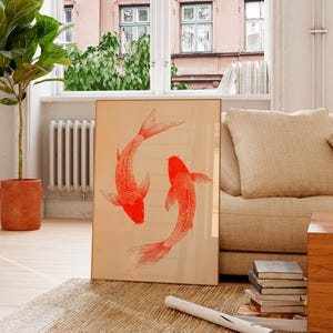 Red Koi Fish Print, Koi Fish Painting, Japanese Print, Trendy Wall Art, Red Koi Print, Aesthetic Wall Art, Japanese Vintage Print