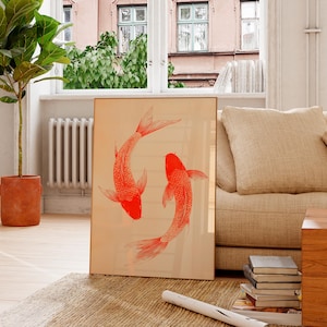 Red Koi Poster, Japanese Koi Art, Aesthetic Wall Art, Vintage Print, Koi Print, Trendy Wall Art, Japanese Poster, Koi Fish Poster