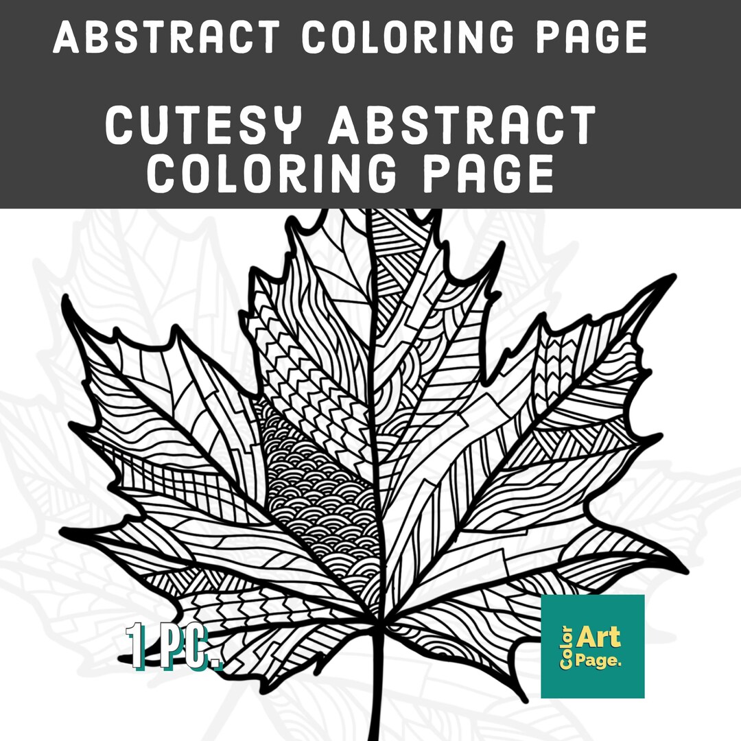 Cute Leaf Coloring Page|abstract Art|digital or Printed|pdf / PSD, Fun Indoor Activity|stress ...