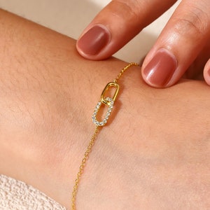 18k Pave Linked Bracelet,Paperclip Chain Bracelet,Sterling Silver Bracelet,Interlocking Diamanté Bracelet,Valentine's gifts,Gift For Her