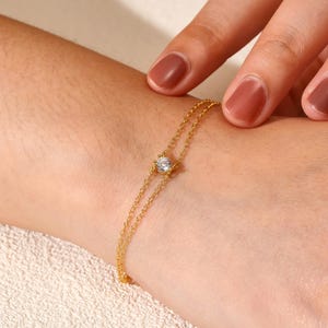18k Double Layer Bracelet ,Sterling Silver Bracelet,Single Diamond Bracelet,Dainty Diamond Bracelet,Birthday Gift,Mother&#39;s Day Gifts