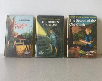 three vintage Nancy Drew mystery books/ 1959 nancy drew suspense books, nancy drew collectible books, carolyn keene books