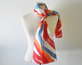 Vintage AVON oblong scarf / watercolor design vintage AVON scarf /1970s vintage scarf/  made in Japan AVON orange blue red white black scarf