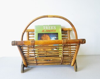 Vintage Foldable Bamboo Magazine Rack / album holder /book holder /magazine holder / cane magazine rack / boho home decor