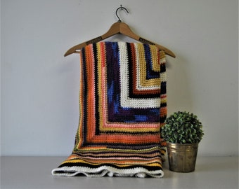 couverture afghane au crochet vintage couleurs amusantes / couverture afghane tricotée colorée