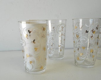 vintage anchor hocking MidCentury drink Glasses  heart and swirls Atomic Retro / cocktail glasses /vintage barware