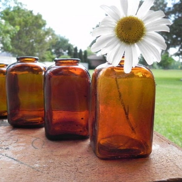 vintage amber colored snuff glass bottle vases /INSTANT COLLECTION--AMBER colored glass bottles