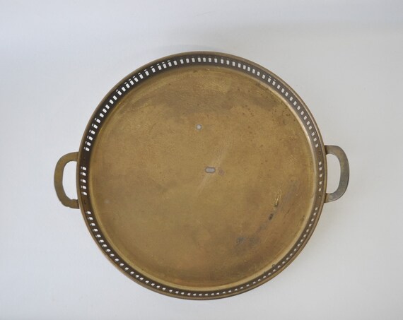 Vintage Brass Tray With Handles Bar Cart Tray Round Brass Etsy