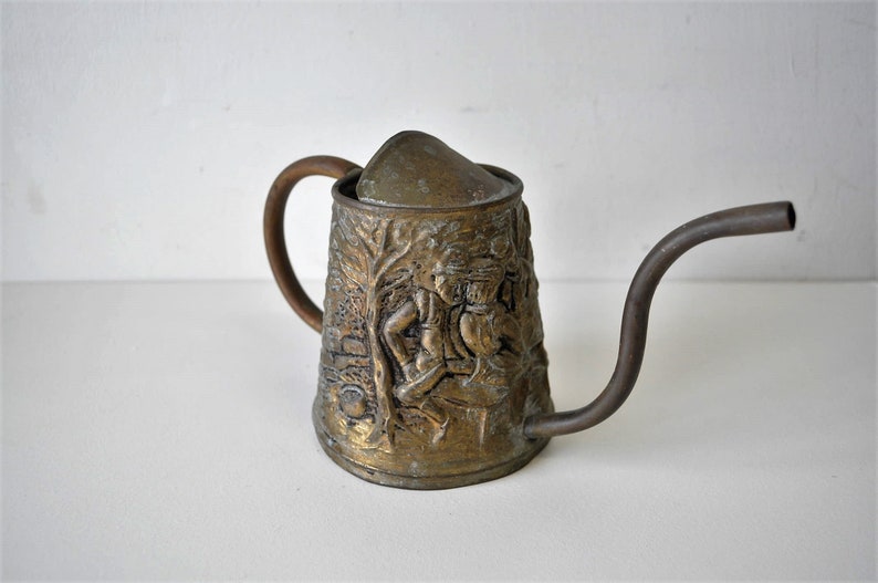 vintage tarnished patina brass watering can made in England