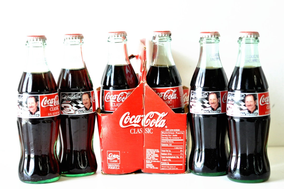 Vintage 6 Pack Full Bottles of Cocacola Featuring DALE EARNHARDT