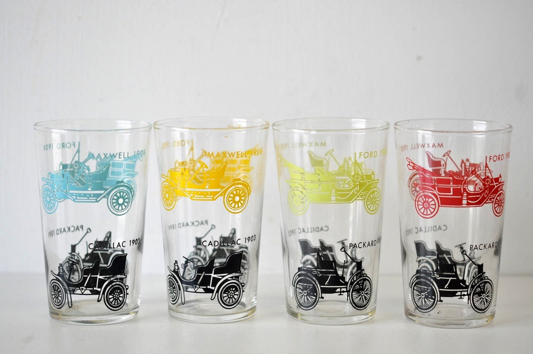 Set of 4 Vintage Hazel Atlas Antique Car Jelly Glasses Vintage Cars