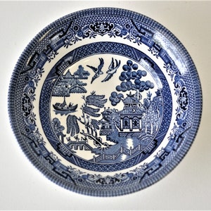 Antique Flow Blue Willow Ware bowl Churchhill England China Bowl for Farmhouse Decor Vintage Lovely French blue And White Cafe Au Lait Bowl