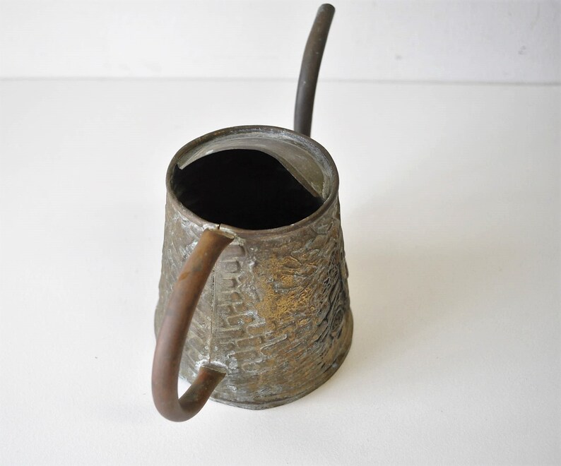 vintage tarnished patina brass watering can made in England