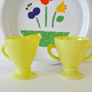vintage 1950s Hazel Atlas Bright Yellow Cream and Sugar / retro cream and sugar / yellow cream and sugar / bright kitchen / yellow vases