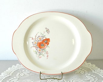 vintage orange purple and pink bouquet of flowers large oval platter