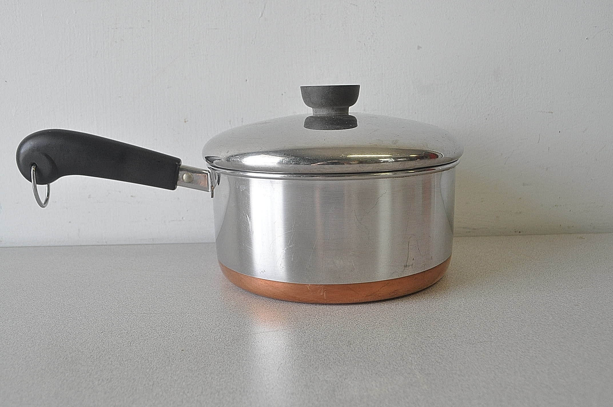 Vintage Revere Ware 7.25 Stainless Steel Sauce Pan Copper Bottom & Lid USA