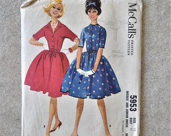 1960s vintage full skirt fitted waist rockabilly dress pattern McCalls 5953 size 12