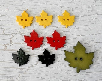 Autumn Leaves Buttons  // Fall Tree Embellishments - EIGHT Piece Assortment/ vintage fall leaves 2 hole buttons