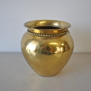 vintage Solid India Brass Mid Century planter Vase with brass rope tie trim brass planter indoor plant brass vase image 6
