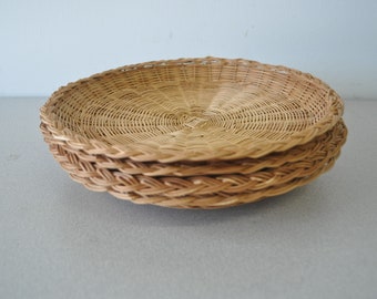 Vintage set wicker woven straw paper plate holders set of 5