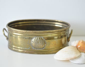 vintage brass oval bowl planter seashell design brass planter bowl dish / boho brass flower pot