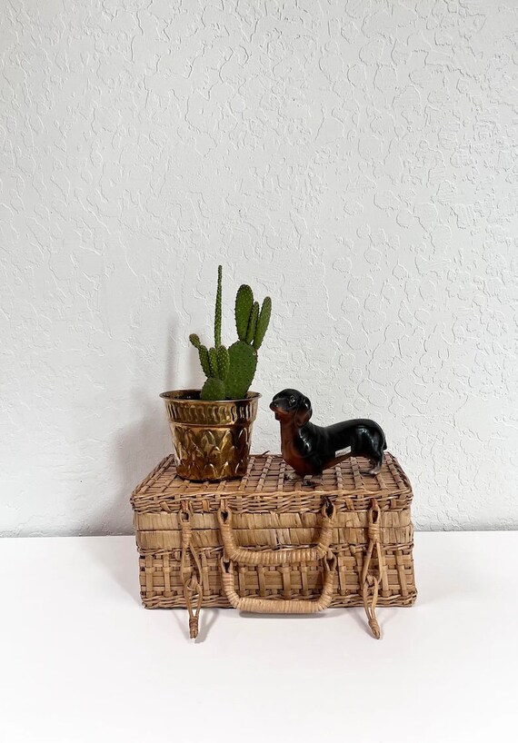 Vintage Woven Suitcase Basket / magazine basket / 